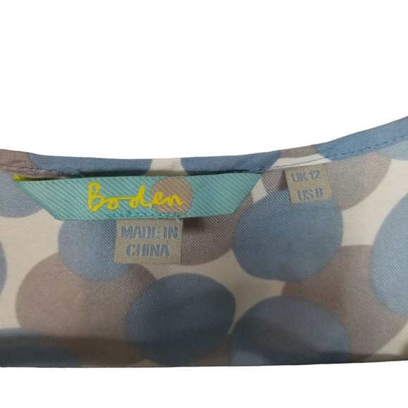 Boden Womens 8 Blue Gray Polka Dots Short Sleeves Smocked Silk Blouse Top - Picture 5 of 7